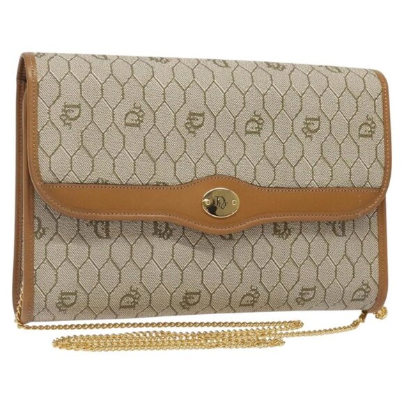 Christian Dior Honeycomb Canvas Chain Bag PVC Leather Beige Gold - Picture 1 of 16